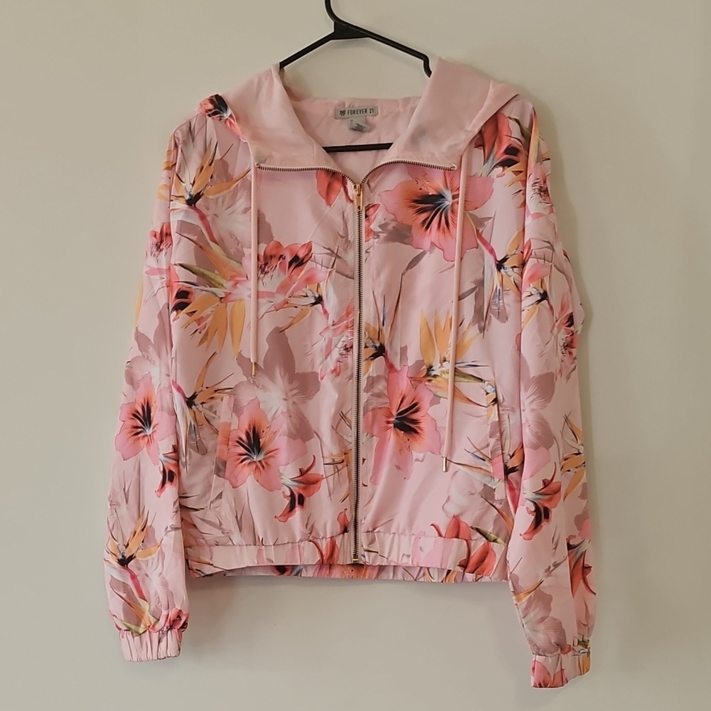Forever 21 Pink Floral Bomber Jacket